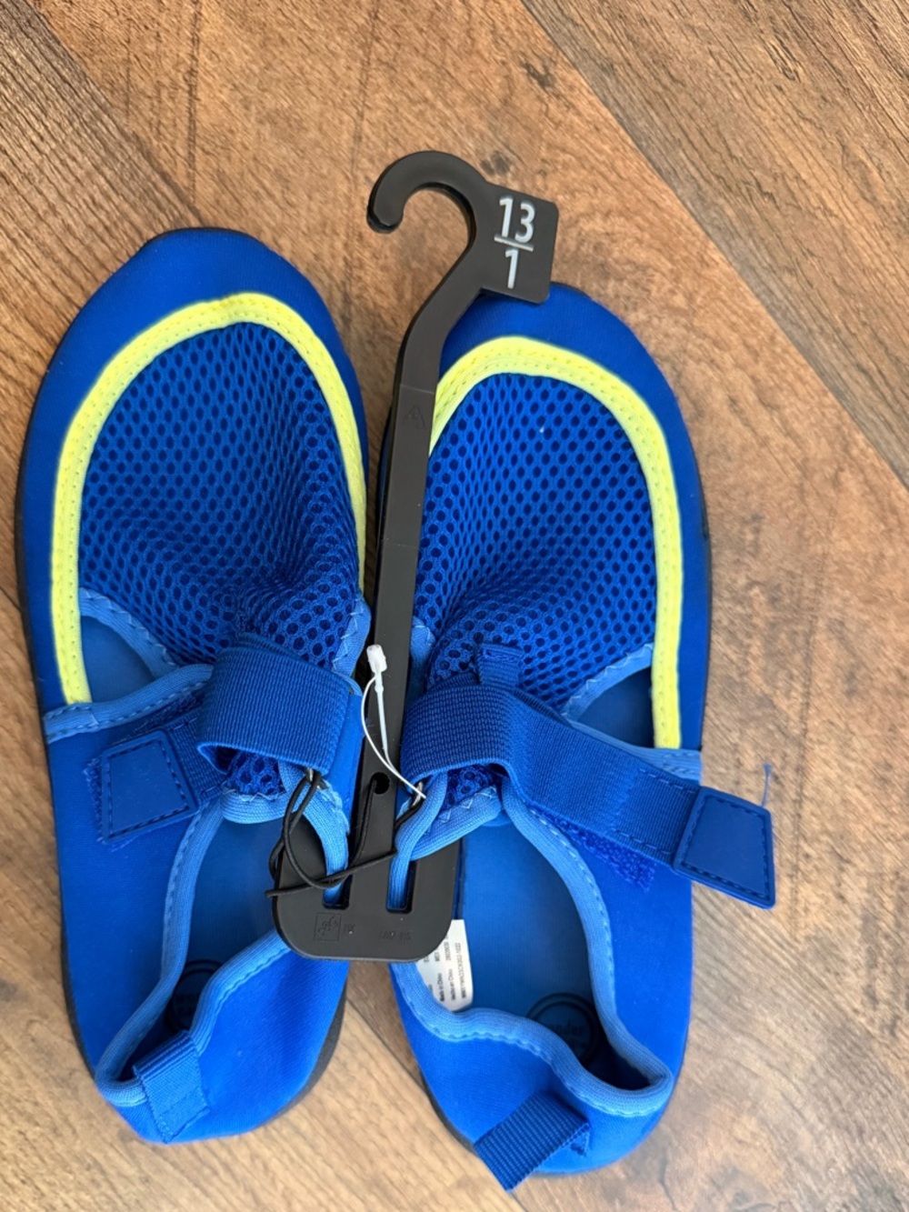 Kids Blue and Yellow Water Shoes with Hook-and-Loop Strap